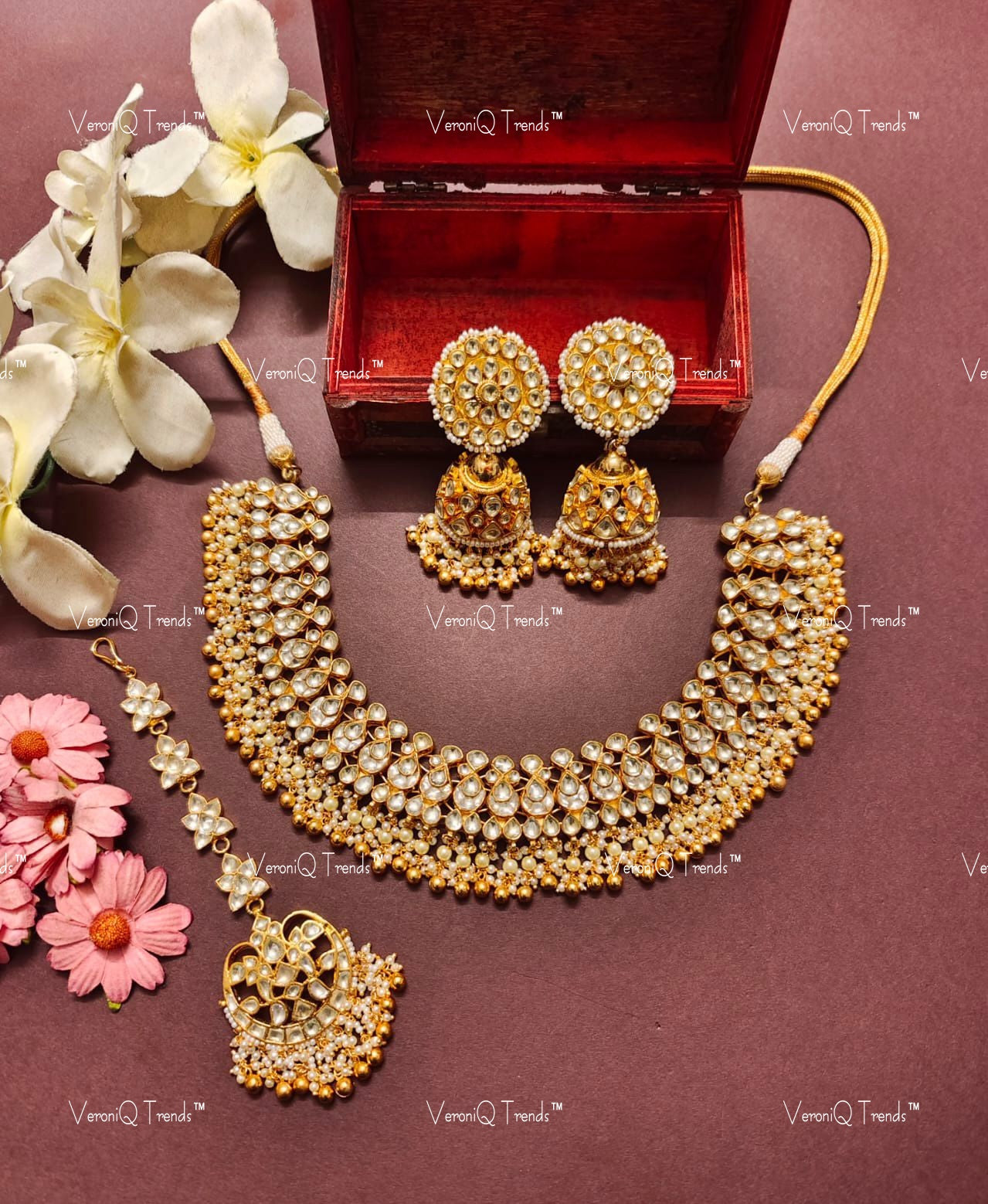 VeroniQ Trends-Gold Plated Kundan Jadau Pachi Kundan Necklace Pachi Kundan-Gold Plated-Wedding Jewellery-Punjabi Jewellery-South Indian-Thappa Jewellery