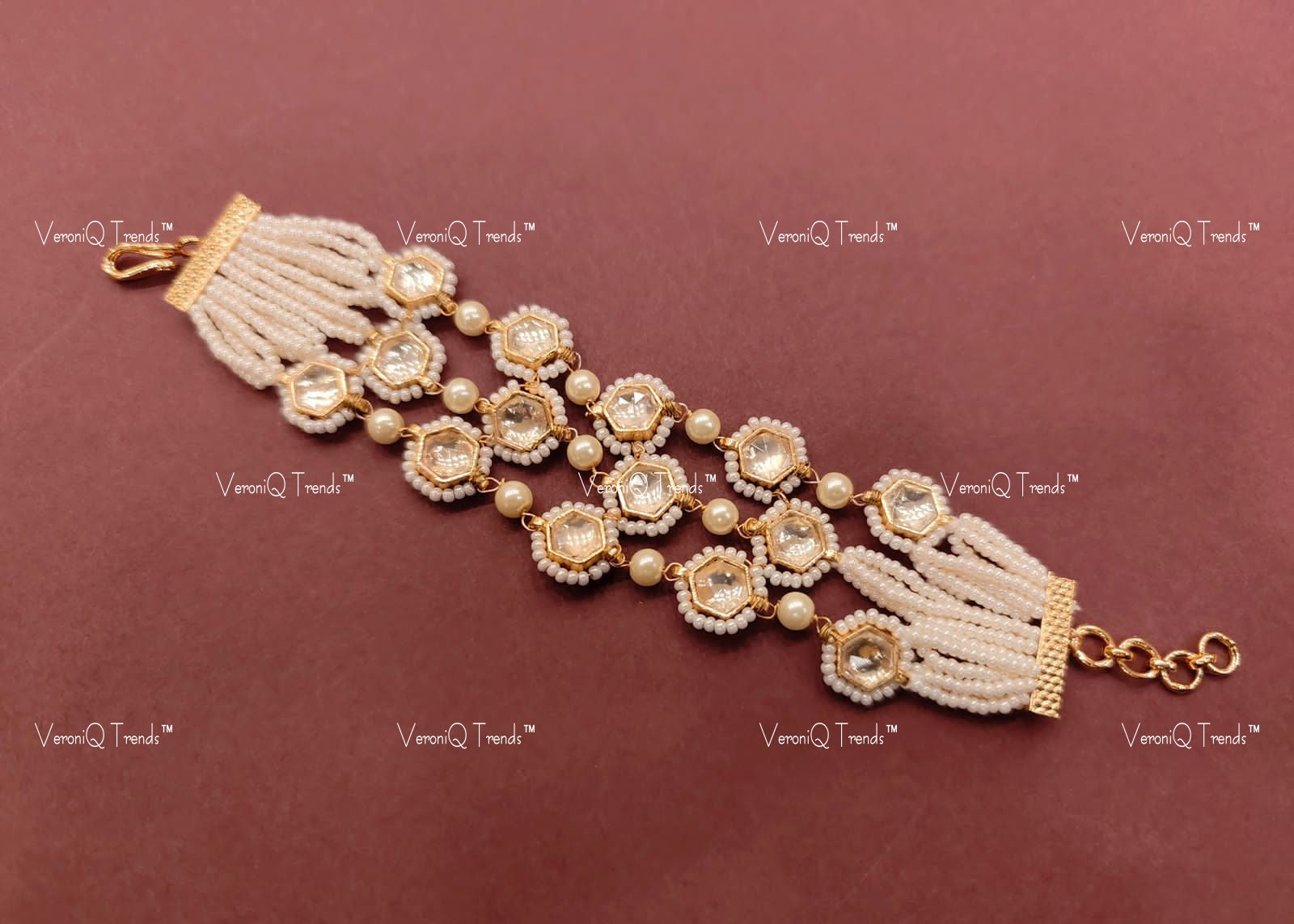 VeroniQ Trends-Kundan Jadau Gold Plated Pachi Kundan Bracelet Pachi Kundan-Gold Plated-Wedding Jewellery-Punjabi Jewellery-South Indian-Thappa Jewellery