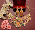 VeroniQ Trends-South Indian Kemp Stone Gold Plated Pachi Kundan Necklace With Peacock Motif Pachi Kundan-Gold Plated-Wedding Jewellery-Punjabi Jewellery-South Indian-Thappa Jewellery