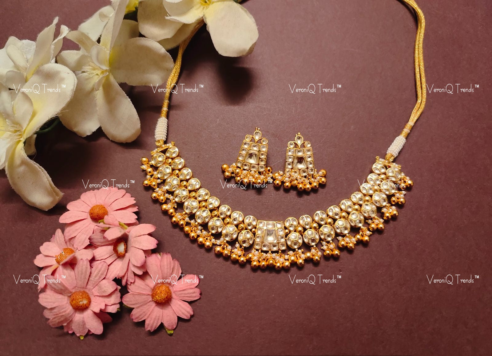 VeroniQ Trends-Royal Gold Plated Pachi Kundan Choker Necklace Pachi Kundan-Gold Plated-Wedding Jewellery-Punjabi Jewellery-South Indian-Thappa Jewellery