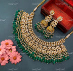VeroniQ Trends-Gold Plated Kundan Jadau Pachi Kundan Necklace Green Beads Pachi Kundan-Gold Plated-Wedding Jewelry-Punjabi Jewelry-South Indian-Thappa Jewelry