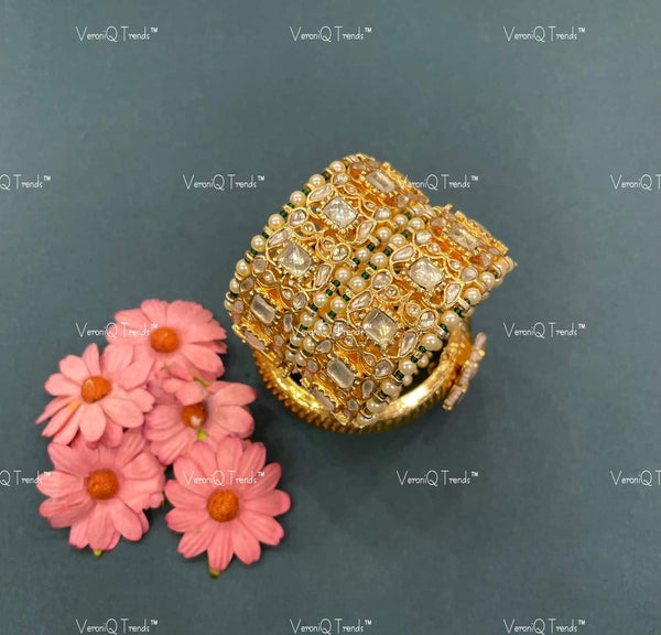 VeroniQ Trends-Gold Plated Kundan Jadau Pearl and Pachi Kundan Bangles Pachi Kundan-Gold Plated-Wedding Jewellery-Punjabi Jewellery-South Indian-Thappa Jewellery