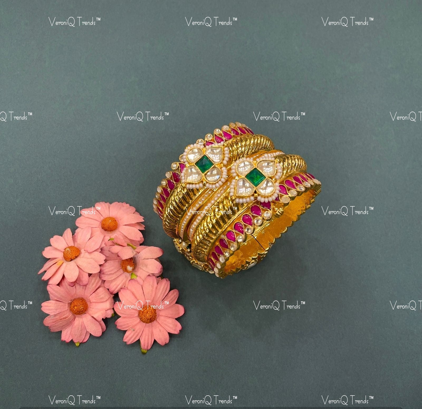 VeroniQ Trends-Traditional Gold Plated Pachi Kundan Bangles Pachi Kundan-Gold Plated-Wedding Jewellery-Punjabi Jewellery-South Indian-Thappa Jewellery