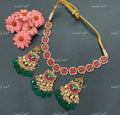 VeroniQ Trends-South Indian Chandbali Style Kemp Stone Gold Plated Pachi Kundan Necklace Pachi Kundan-Gold Plated-Wedding Jewellery-Punjabi Jewellery-South Indian-Thappa Jewellery