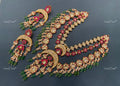 VeroniQ Trends-Bridal Double Line Chandbali Style Kemp Stone Gold Plated Pachi Kundan Long Necklace Pachi Kundan-Gold Plated-Wedding Jewellery-Punjabi Jewellery-South Indian-Thappa Jewellery