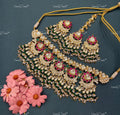 VeroniQ Trends-Rajasthani Gold Plated Kemp Stone Pachi Kundan Chandbali Choker Necklace Pachi Kundan-Gold Plated-Wedding Jewellery-Punjabi Jewellery-South Indian-Thappa Jewellery