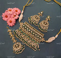 VeroniQ Trends-Rajasthani Green Color Gold Plated Kemp Stone Pachi Kundan Choker Necklace Pachi Kundan-Gold Plated-Wedding Jewellery-Punjabi Jewellery-South Indian-Thappa Jewellery