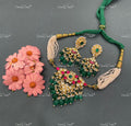 VeroniQ Trends-Traditional Gold Plated Kemp Stone With Green Beads Pachi Kundan Choker Necklace Pachi Kundan-Gold Plated-Wedding Jewellery-Punjabi Jewellery-South Indian-Thappa Jewellery