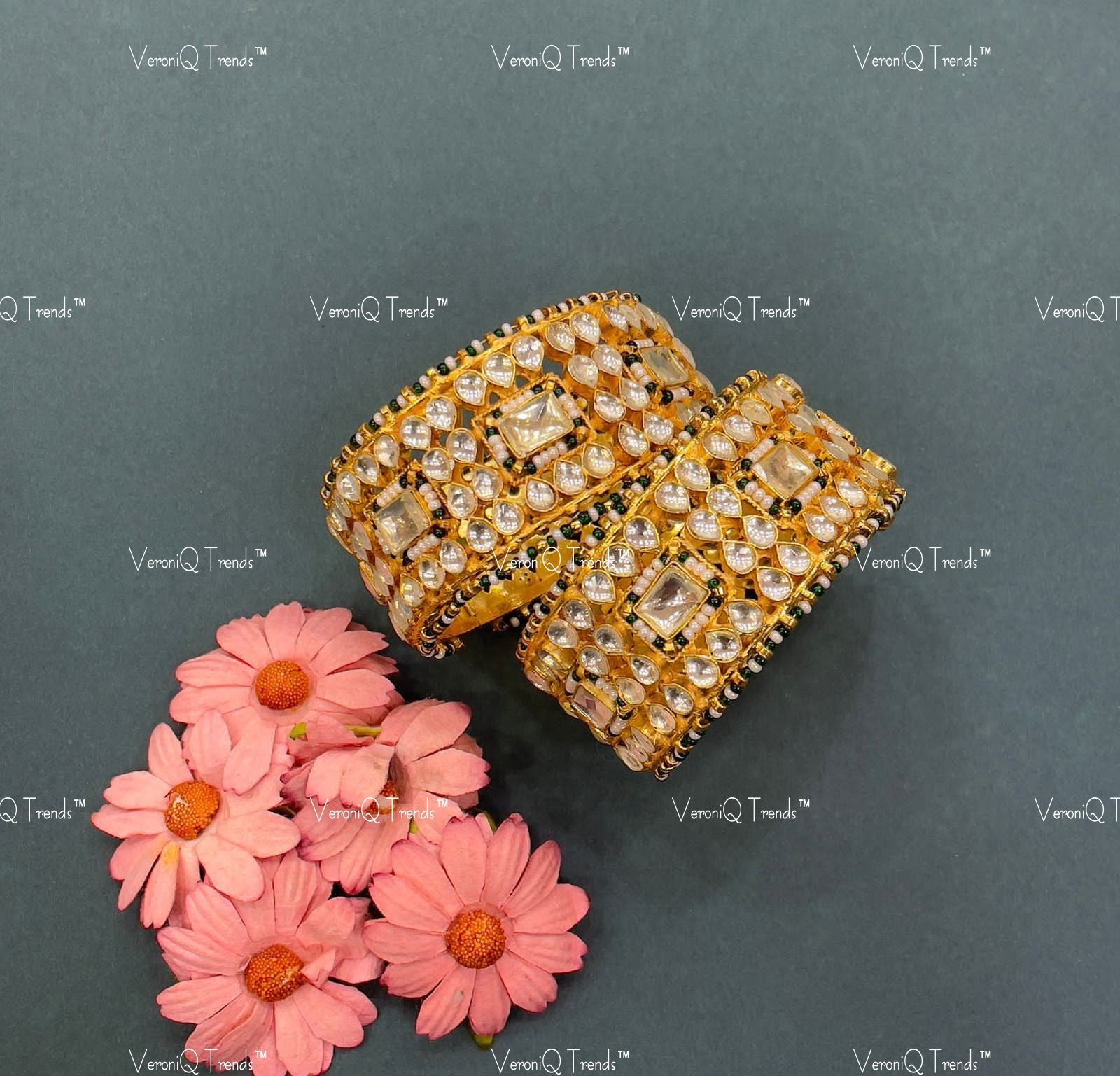 VeroniQ Trends-Jadau Kundan Gold Plated Pachi Kundan Bangles Pachi Kundan-Gold Plated-Wedding Jewellery-Punjabi Jewellery-South Indian-Thappa Jewellery