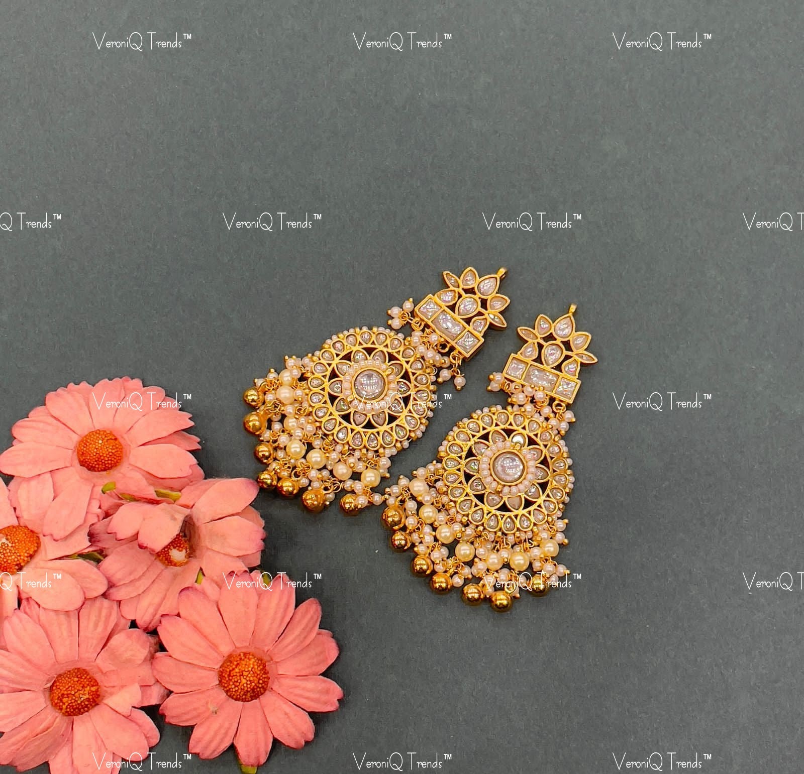 VeroniQ Trends-Traditional Gold Plated Pachi Kundan Earrings Pachi Kundan-Gold Plated-Wedding Jewellery-Punjabi Jewellery-South Indian-Thappa Jewellery