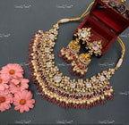 VeroniQ Trends-Kundan Jadau Gold Plated Pachi Kundan Necklace With Ruby Quartz Beads Pachi Kundan-Gold Plated-Wedding Jewelry-Punjabi Jewelry-South Indian-Thappa Jewelry