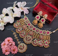 VeroniQ Trends-Royal Pink Gold Plated Kemp Stone Pachi Kundan Necklace Set Pachi Kundan-Gold Plated-Wedding Jewellery-Punjabi Jewellery-South Indian-Thappa Jewellery