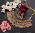 VeroniQ Trends-Royal Pink Gold Plated Kemp Stone Pachi Kundan Necklace Set Pachi Kundan-Gold Plated-Wedding Jewellery-Punjabi Jewellery-South Indian-Thappa Jewellery