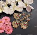 VeroniQ Trends-Chandbali Kemp Stone Gold Plated Pachi Kundan Maang Tika and Earrings Set Pachi Kundan-Gold Plated-Wedding Jewellery-Punjabi Jewellery-South Indian-Thappa Jewellery