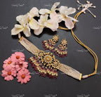 VeroniQ Trends-Multistrand Pearl Beaded Gold Plated Kemp Stone Pachi Kundan Choker Necklace Pachi Kundan-Gold Plated-Wedding Jewelry-Punjabi Jewelry-South Indian-Thappa Jewelry