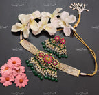 VeroniQ Trends-Multistrand Pearl Beaded Gold Plated Kemp Stone Pachi Kundan Choker Necklace Pachi Kundan-Gold Plated-Wedding Jewelry-Punjabi Jewelry-South Indian-Thappa Jewelry