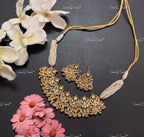 VeroniQ Trends-Multistrand Pearl Beaded Chandbali Gold Plated Kemp Stone Pachi Kundan Choker Necklace Pachi Kundan-Gold Plated-Wedding Jewelry-Punjabi Jewelry-South Indian-Thappa Jewelry