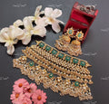 VeroniQ Trends-Multi Line Carved Stone Gold Plated Pachi Kundan Necklace Pachi Kundan-Gold Plated-Wedding Jewellery-Punjabi Jewellery-South Indian-Thappa Jewellery