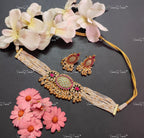 VeroniQ Trends-Multistrand Kemp Stone Gold Plated Pachi Kundan Choker Necklace Pachi Kundan-Gold Plated-Wedding Jewelry-Punjabi Jewelry-South Indian-Thappa Jewelry