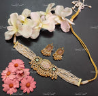 VeroniQ Trends-Multistrand Kemp Stone Gold Plated Pachi Kundan Choker Necklace Pachi Kundan-Gold Plated-Wedding Jewelry-Punjabi Jewelry-South Indian-Thappa Jewelry