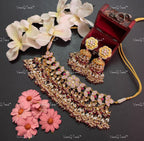 VeroniQ Trends-Traditional Kemp Stone Gold Plated Pachi Kundan Choker Necklace Pachi Kundan-Gold Plated-Wedding Jewelry-Punjabi Jewelry-South Indian-Thappa Jewelry