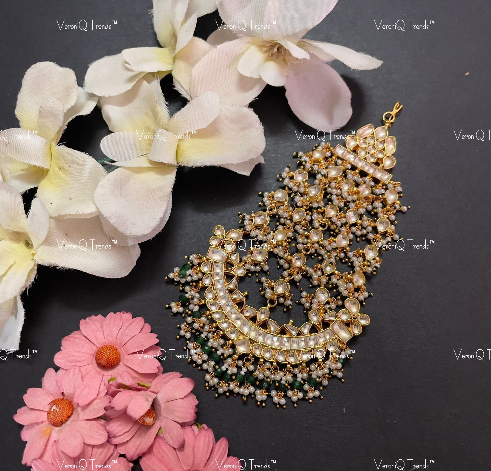 VeroniQ Trends-Gold Plated kundan Jadau Pachi Kundan Passa Pachi Kundan-Gold Plated-Wedding Jewellery-Punjabi Jewellery-South Indian-Thappa Jewellery