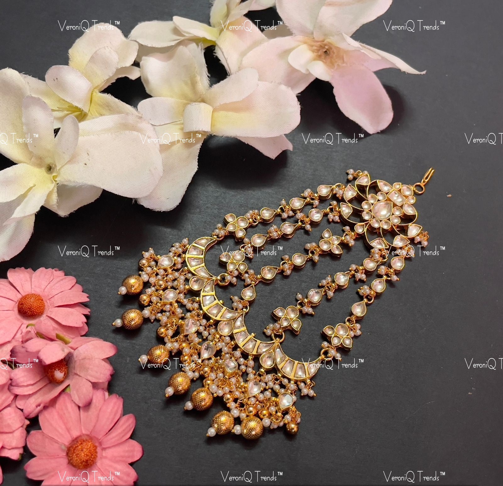 VeroniQ Trends-Traditional Gold Plated kundan Jadau Pachi Kundan Passa Pachi Kundan-Gold Plated-Wedding Jewellery-Punjabi Jewellery-South Indian-Thappa Jewellery