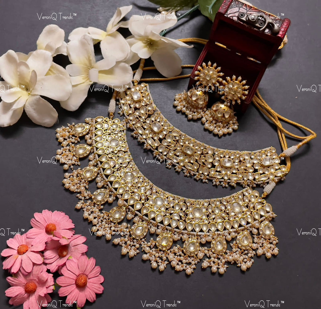 VeroniQ Trends-Traditional Bridal Kundan Jadau Gold Plated Pachi Kundan Choker Necklace Pachi Kundan-Gold Plated-Wedding Jewellery-Punjabi Jewellery-South Indian-Thappa Jewellery