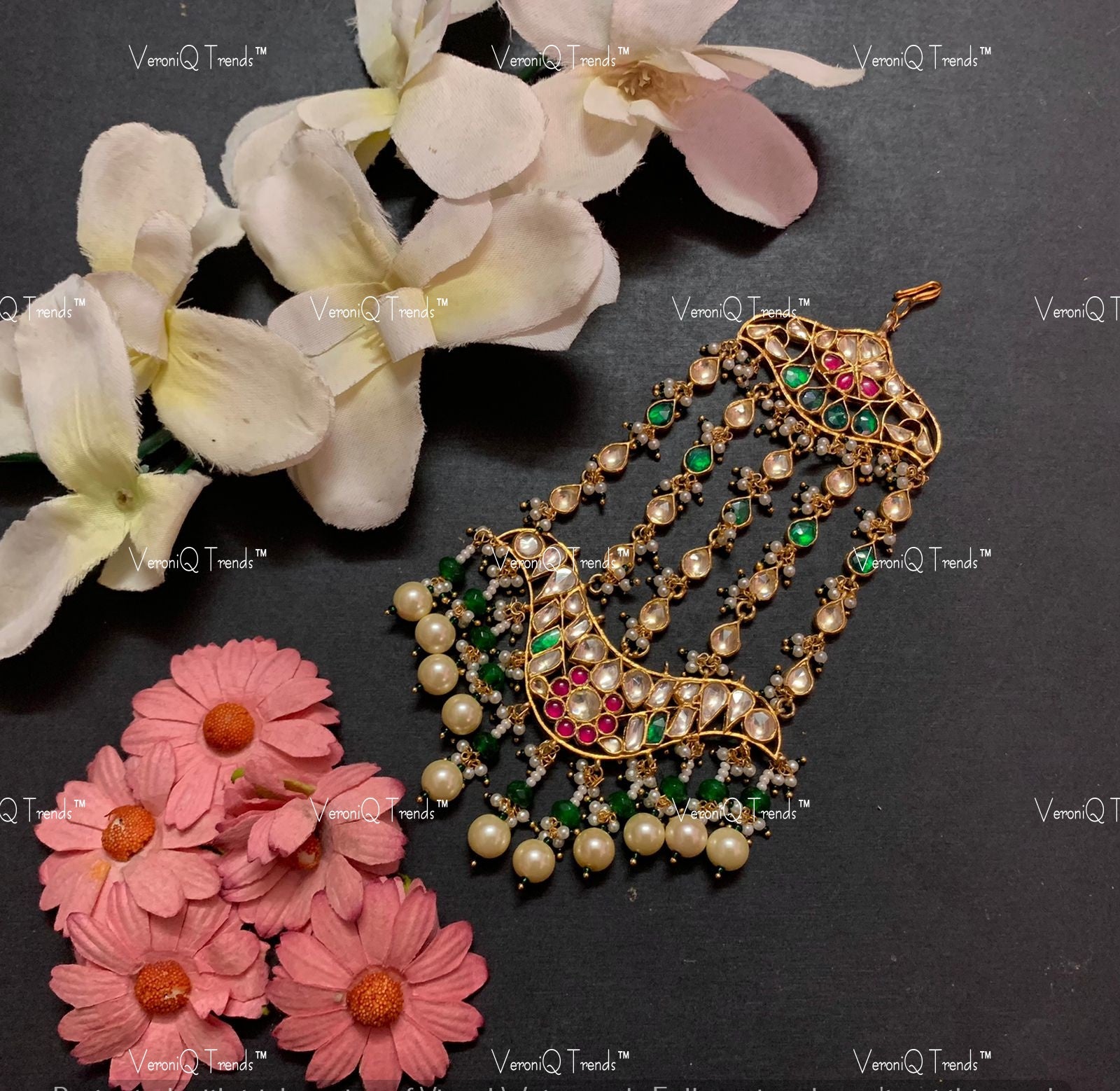 VeroniQ Trends-Traditional Gold Plated Kemp Stone Pachi Kundan Passa Pachi Kundan-Gold Plated-Wedding Jewellery-Punjabi Jewellery-South Indian-Thappa Jewellery