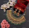 VeroniQ Trends-Gold Plated Kemp Stone Pachi Kundan Choker Necklace with Green Beads Pachi Kundan-Gold Plated-Wedding Jewellery-Punjabi Jewellery-South Indian-Thappa Jewellery
