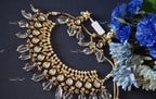 VeroniQ Trends-Traditional Blue Craved Gold Plated Pachi Kundan Choker Necklace Pachi Kundan-Gold Plated-Wedding Jewelry-Punjabi Jewelry-South Indian-Thappa Jewelry