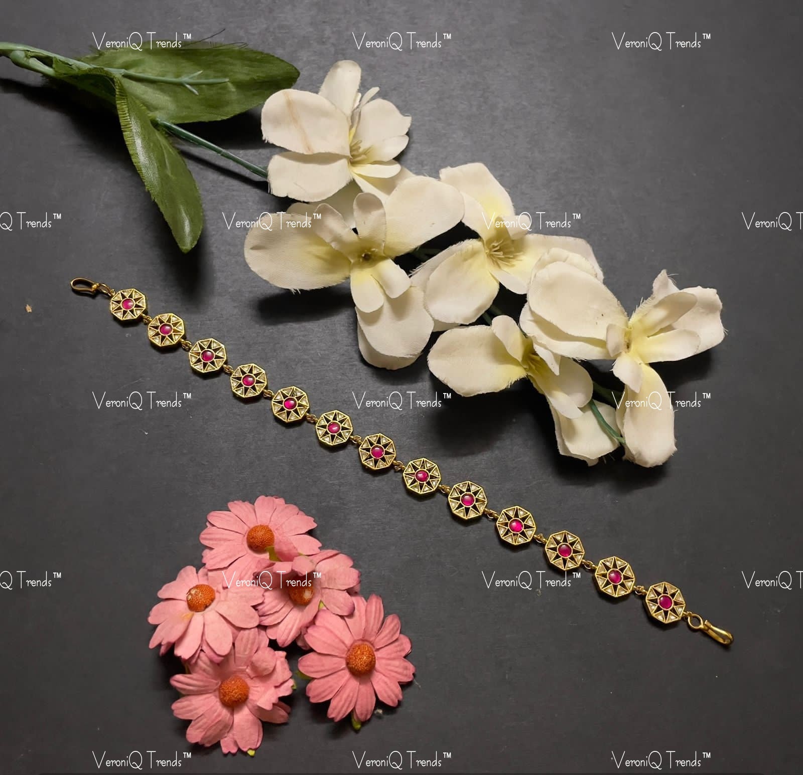 VeroniQ Trends-Gold Plated Kemp Stone Pachi Kundan Damini Matha Patti Pachi Kundan-Gold Plated-Wedding Jewellery-Punjabi Jewellery-South Indian-Thappa Jewellery