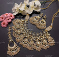 VeroniQ Trends-Bridal Meenakari Kundan Jadau Gold Plated Pachi Kundan Mid Length Necklace with Earrings And Maang Tika Pachi Kundan-Gold Plated-Wedding Jewellery-Punjabi Jewellery-South Indian-Thappa Jewellery
