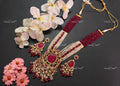 VeroniQ Trends-Traditional Red Color Multistrand Pearl Beaded Gold Plated Pachi Kundan Long Rani Haar Necklace Pachi Kundan-Gold Plated-Wedding Jewellery-Punjabi Jewellery-South Indian-Thappa Jewellery