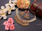 VeroniQ Trends-Royal Style Multistrand Pearl Beaded Gold Plated Kemp Stone Pachi Kundan Choker Necklace Pachi Kundan-Gold Plated-Wedding Jewelry-Punjabi Jewelry-South Indian-Thappa Jewelry