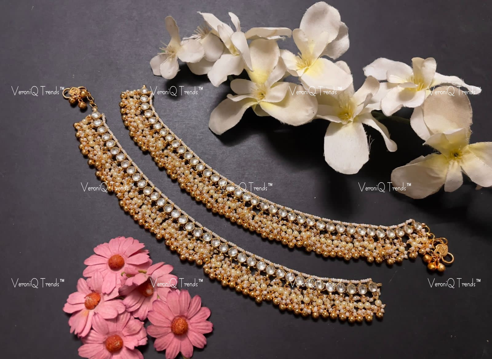 VeroniQ Trends-Gold Plated Kundan Jadau Pachi Kundan Payal Pachi Kundan-Gold Plated-Wedding Jewellery-Punjabi Jewellery-South Indian-Thappa Jewellery