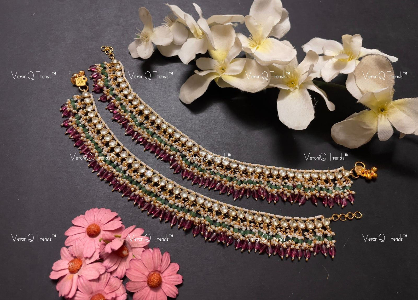VeroniQ Trends-Traditional Gold Plated Kundan Jadau Pachi Kundan Payal Pachi Kundan-Gold Plated-Wedding Jewellery-Punjabi Jewellery-South Indian-Thappa Jewellery