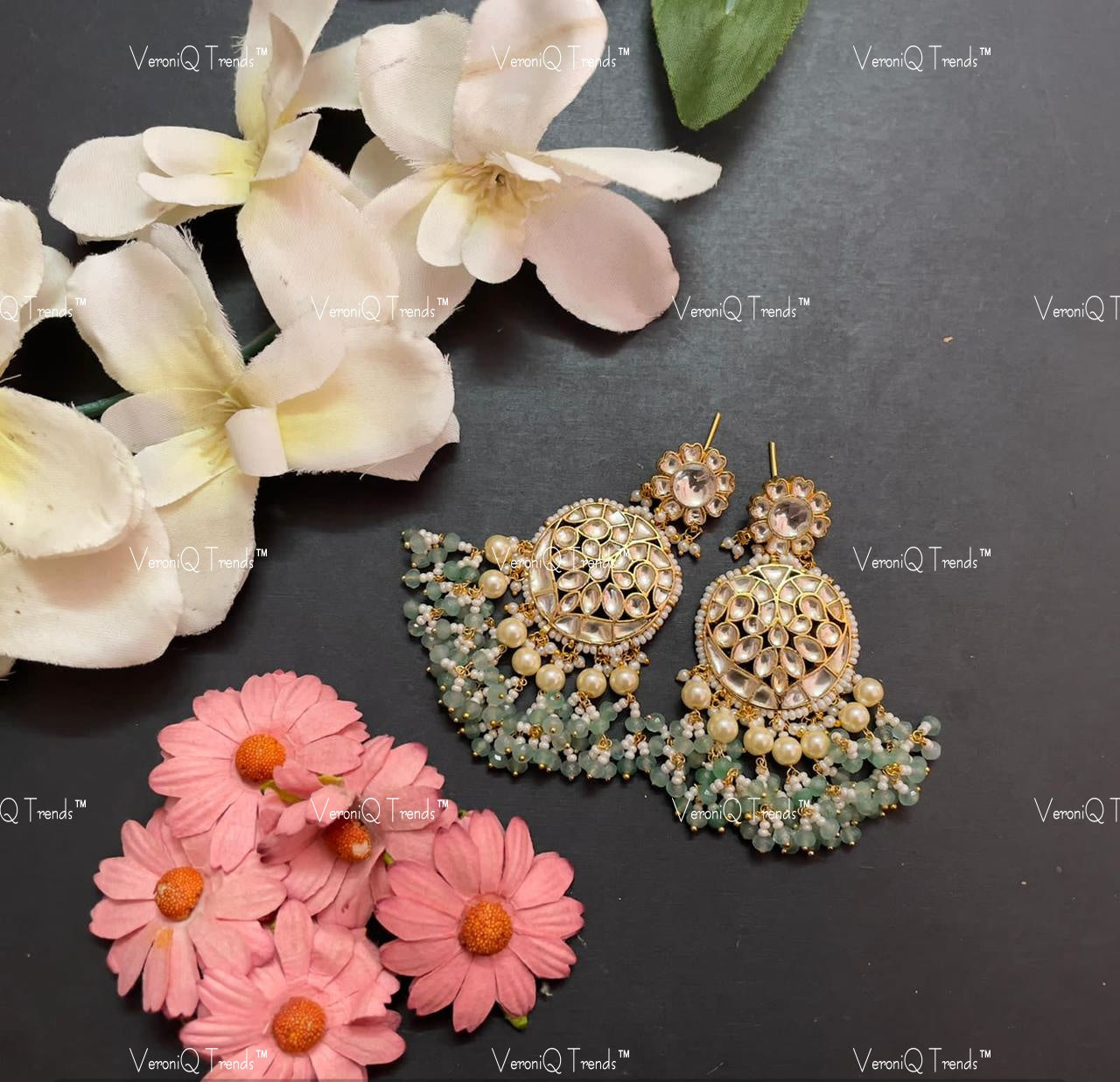 VeroniQ Trends-Gold Plated Pachi Kundan Dangler Earrings Pachi Kundan-Gold Plated-Wedding Jewellery-Punjabi Jewellery-South Indian-Thappa Jewellery