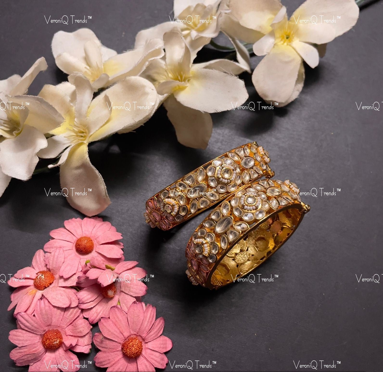 VeroniQ Trends-Gold Plated Pachi Kundan Bangles Pachi Kundan-Gold Plated-Wedding Jewellery-Punjabi Jewellery-South Indian-Thappa Jewellery