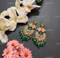 VeroniQ Trends-Gold Plated Pachi Kundan Chandbali Earrings With Green Beads Pachi Kundan-Gold Plated-Wedding Jewellery-Punjabi Jewellery-South Indian-Thappa Jewellery
