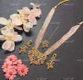 VeroniQ Trends-Multistrand Gold Plated Pachi Kundan Kemp Stone Long Necklace Pachi Kundan-Gold Plated-Wedding Jewellery-Punjabi Jewellery-South Indian-Thappa Jewellery
