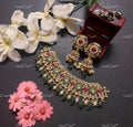 VeroniQ Trends-Traditional Gold Plated Pachi Kundan Kemp Stone Choker Necklace Pachi Kundan-Gold Plated-Wedding Jewellery-Punjabi Jewellery-South Indian-Thappa Jewellery