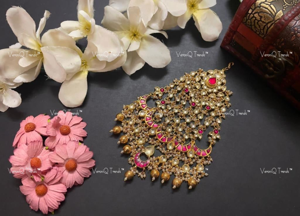 VeroniQ Trends-Traditional Gold Plated Kemp Stone Pachi Kundan Passa Pachi Kundan-Gold Plated-Wedding Jewellery-Punjabi Jewellery-South Indian-Thappa Jewellery
