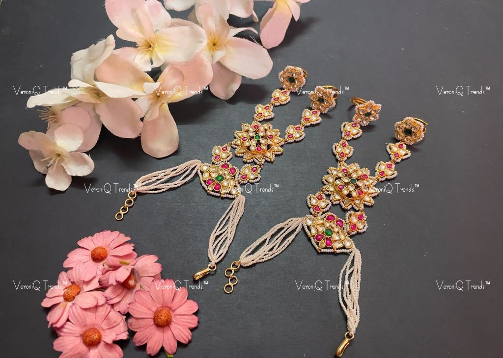 VeroniQ Trends-Traditional Kemp Stone Gold Plated Pachi Kundan Haath Phool Kundan-Gold Plated-Wedding Jewellery-Punjabi Jewellery-South Indian-Thappa Jewellery