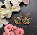 VeroniQ Trends-Traditional Gold Plated Kemp Stone Pachi Kundan Chandbali Earrings With Golden Beads Pachi Kundan-Gold Plated-Wedding Jewellery-Punjabi Jewellery-South Indian-Thappa Jewellery