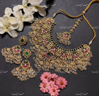 VeroniQ Trends-Bridal Gold Plated Chandbali Drop Pachi Kundan Choker Necklace With Earrings and Maang Tika Pachi Kundan-Gold Plated-Wedding Jewelry-Punjabi Jewelry-South Indian-Thappa Jewelry