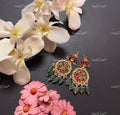 VeroniQ Trends-Designer Gold Plated Kemp Stone Pachi Kundan Dangler Earrings With Green Beads Pachi Kundan-Gold Plated-Wedding Jewellery-Punjabi Jewellery-South Indian-Thappa Jewellery