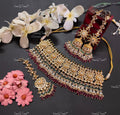 VeroniQ Trends-Traditional Kundan Jadau Gold Plated Pachi Kundan Choker Necklace With Maang Tika and Earrings Pachi Kundan-Gold Plated-Wedding Jewellery-Punjabi Jewellery-South Indian-Thappa Jewellery