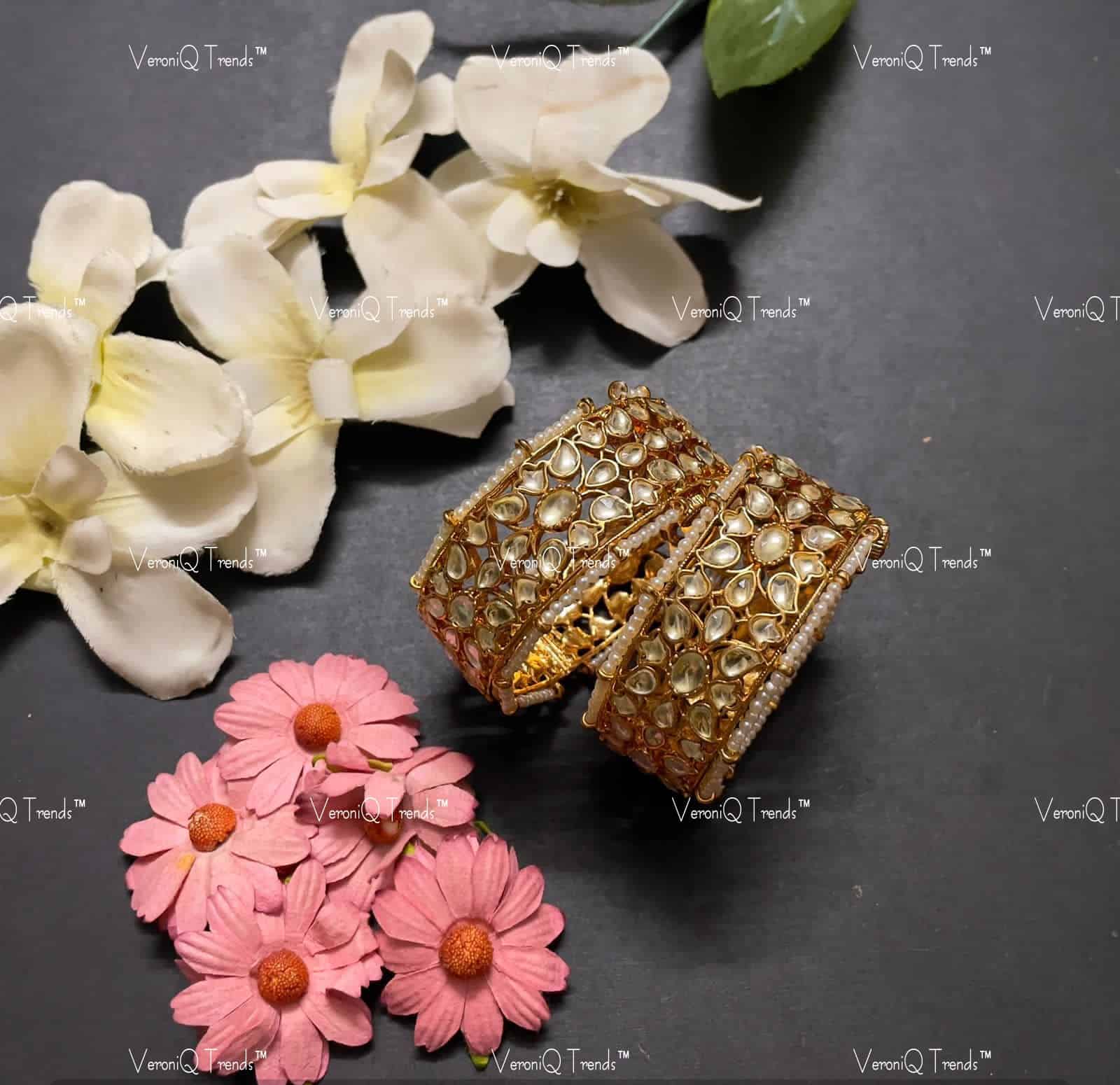 VeroniQ Trends-Royal Gold Plated Kundan Jadau Pachi Kundan Bangles Pachi Kundan-Gold Plated-Wedding Jewellery-Punjabi Jewellery-South Indian-Thappa Jewellery