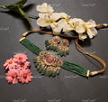 VeroniQ Trends-Gold Plated Kemp Stone and Pachi Kundan Choker Necklace With Green Beads Pachi Kundan-Gold Plated-Wedding Jewellery-Punjabi Jewellery-South Indian-Thappa Jewellery